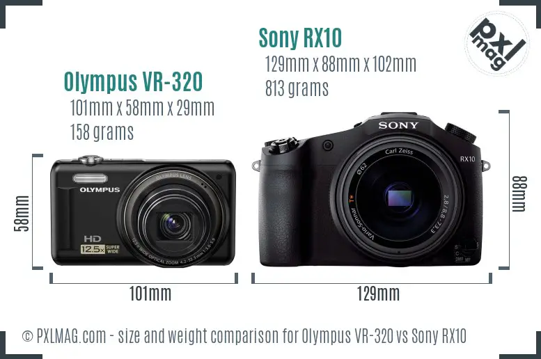 Olympus VR-320 vs Sony RX10 size comparison