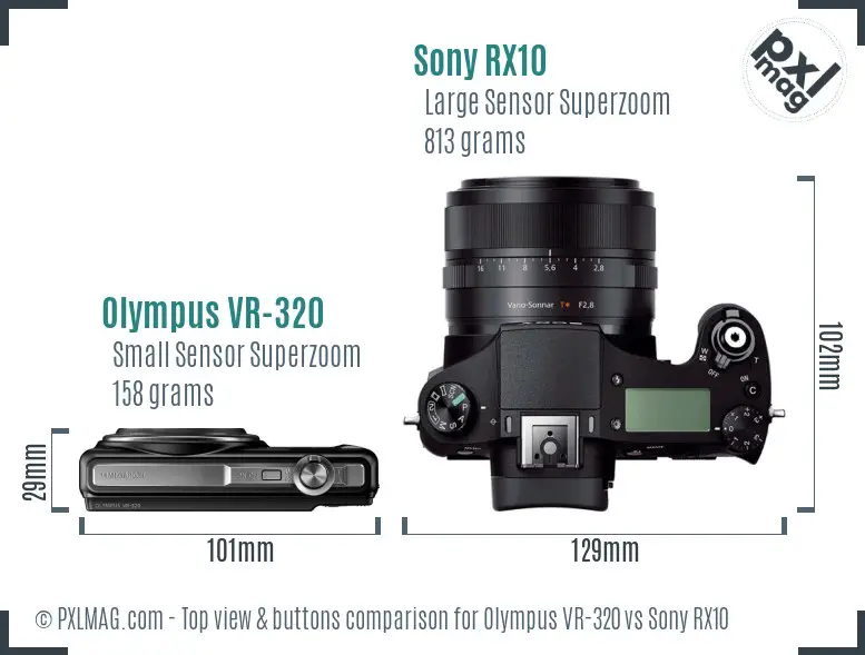 Olympus VR-320 vs Sony RX10 top view buttons comparison