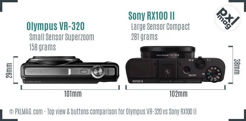 Olympus VR-320 vs Sony RX100 II top view buttons comparison