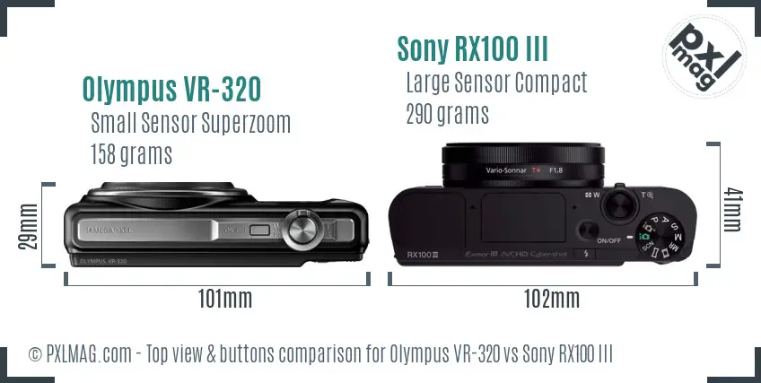Olympus VR-320 vs Sony RX100 III top view buttons comparison