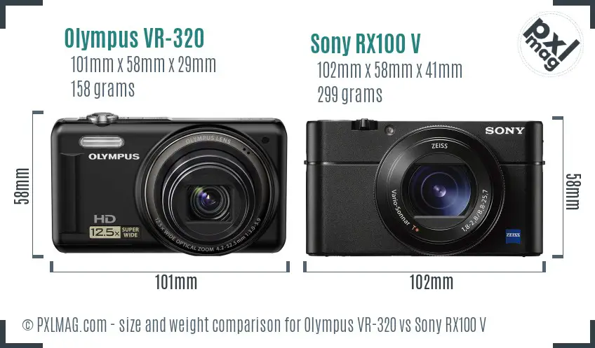Olympus VR-320 vs Sony RX100 V size comparison
