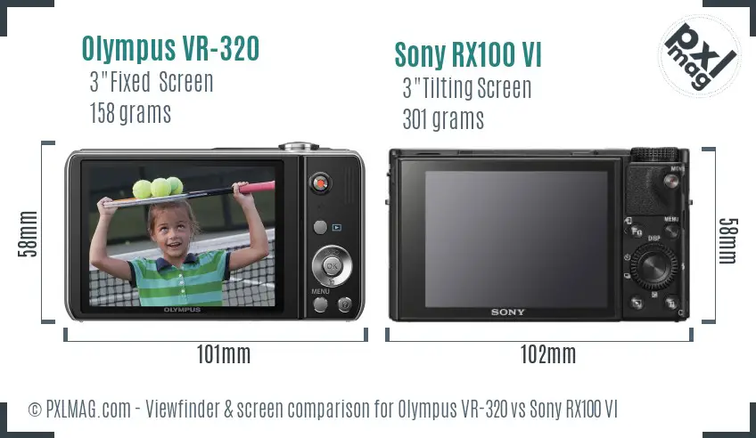 Olympus VR-320 vs Sony RX100 VI Screen and Viewfinder comparison