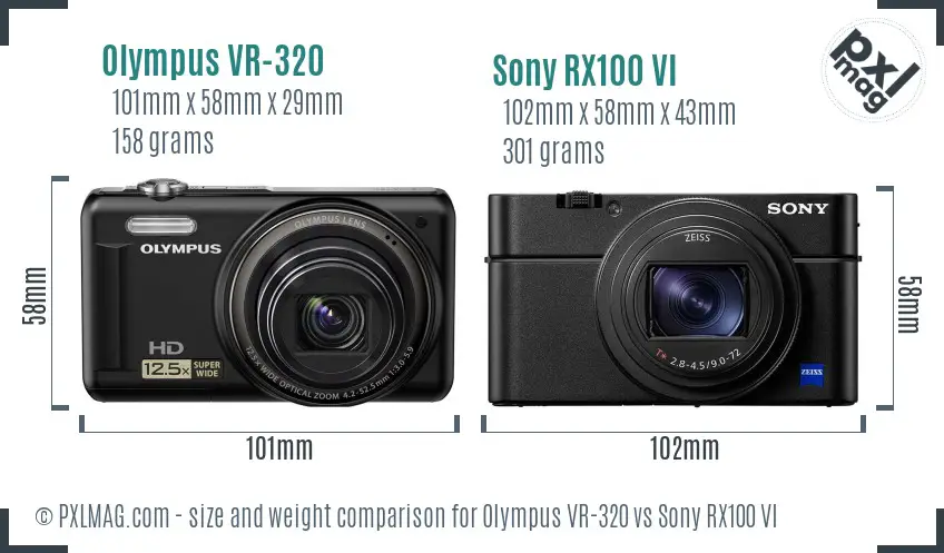 Olympus VR-320 vs Sony RX100 VI size comparison