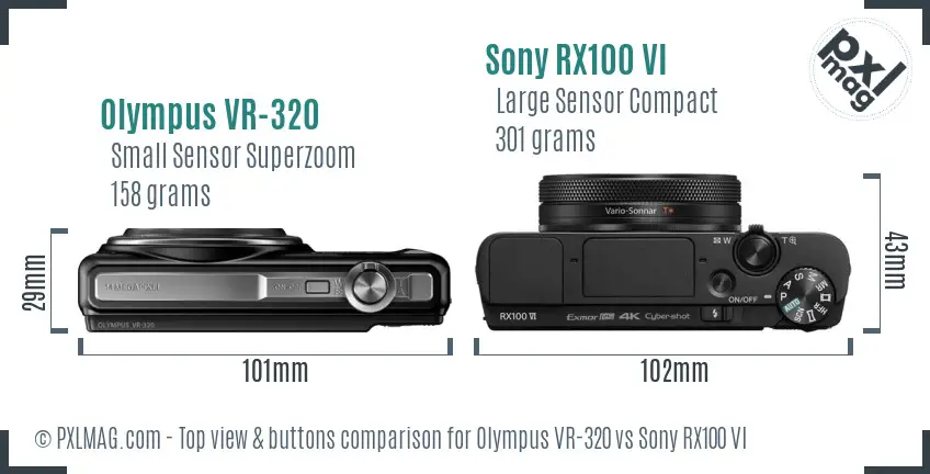 Olympus VR-320 vs Sony RX100 VI top view buttons comparison