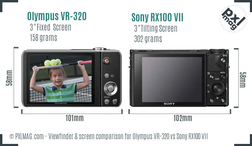 Olympus VR-320 vs Sony RX100 VII Screen and Viewfinder comparison