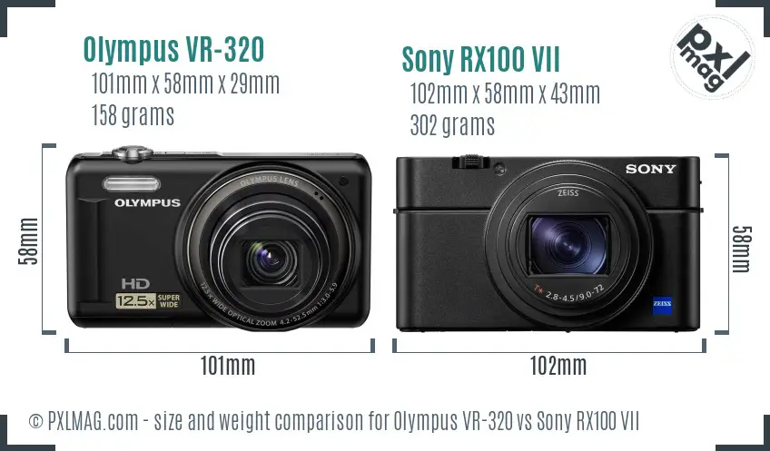 Olympus VR-320 vs Sony RX100 VII size comparison