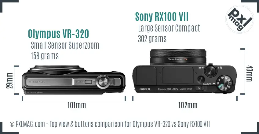 Olympus VR-320 vs Sony RX100 VII top view buttons comparison