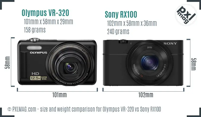 Olympus VR-320 vs Sony RX100 size comparison
