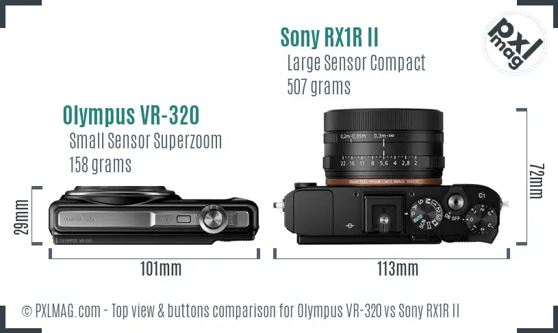 Olympus VR-320 vs Sony RX1R II top view buttons comparison