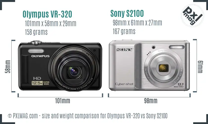 Olympus VR-320 vs Sony S2100 size comparison