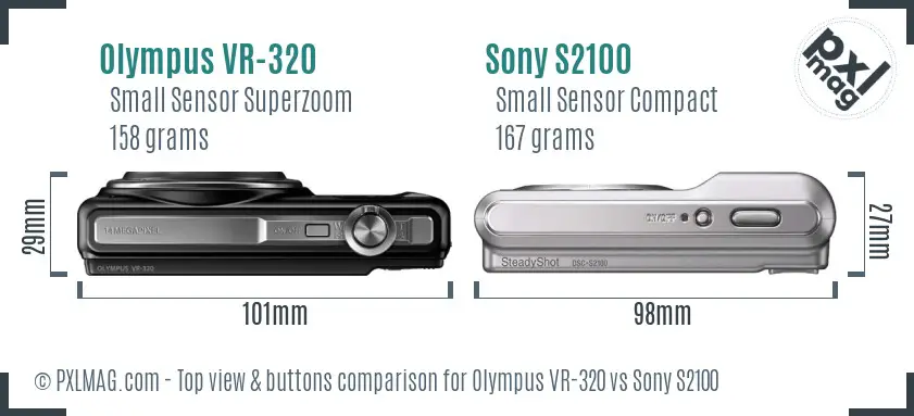 Olympus VR-320 vs Sony S2100 top view buttons comparison