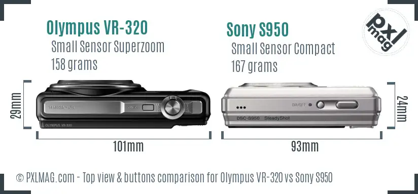 Olympus VR-320 vs Sony S950 top view buttons comparison