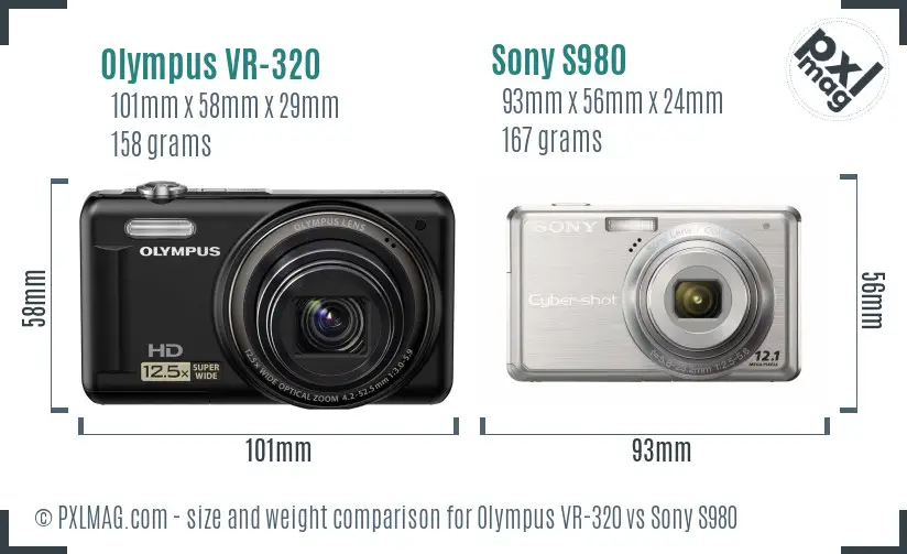 Olympus VR-320 vs Sony S980 size comparison