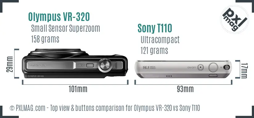 Olympus VR-320 vs Sony T110 top view buttons comparison