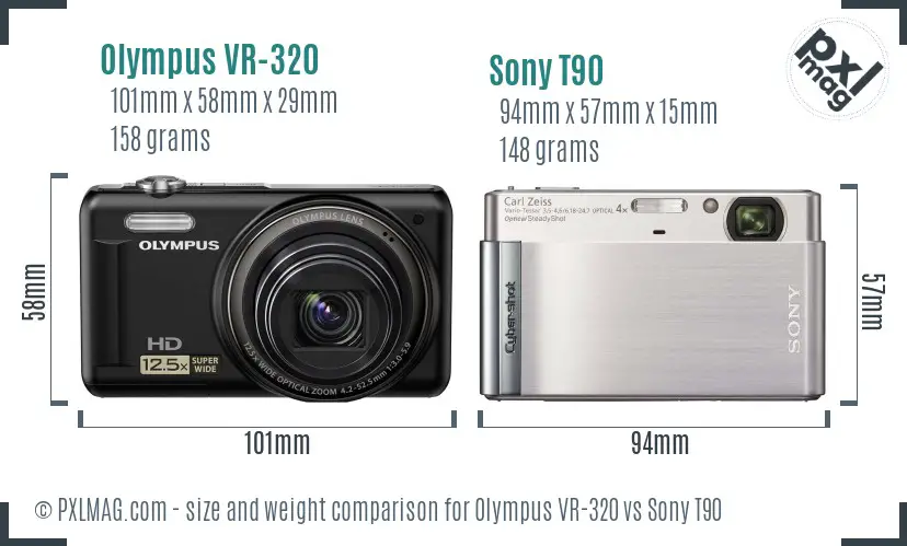 Olympus VR-320 vs Sony T90 size comparison
