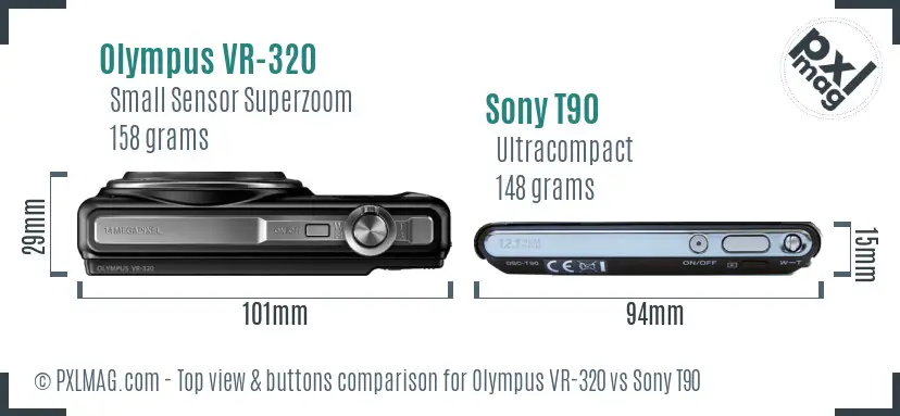 Olympus VR-320 vs Sony T90 top view buttons comparison