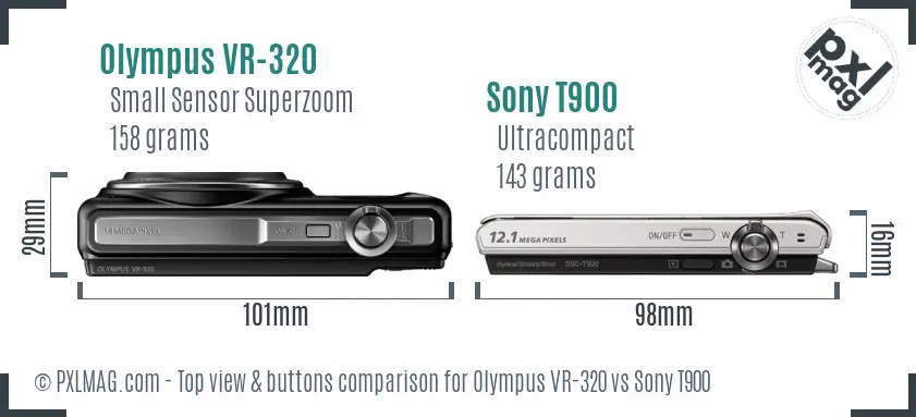 Olympus VR-320 vs Sony T900 top view buttons comparison