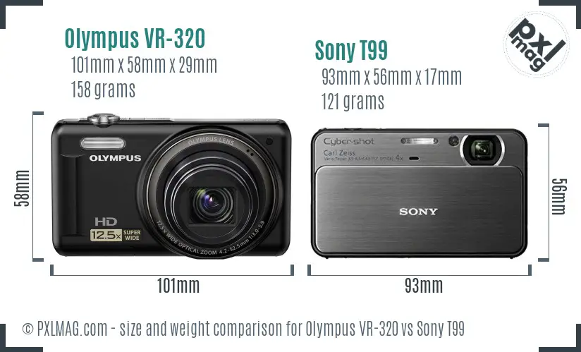 Olympus VR-320 vs Sony T99 size comparison