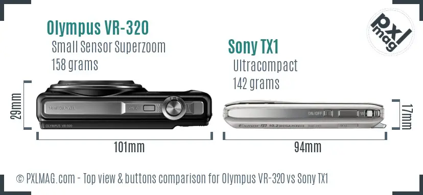 Olympus VR-320 vs Sony TX1 top view buttons comparison