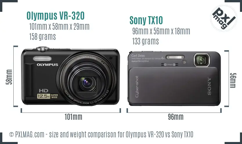 Olympus VR-320 vs Sony TX10 size comparison