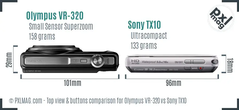 Olympus VR-320 vs Sony TX10 top view buttons comparison