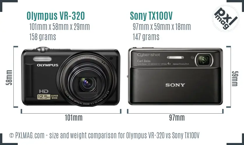 Olympus VR-320 vs Sony TX100V size comparison