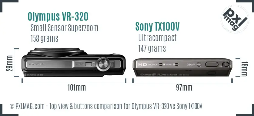 Olympus VR-320 vs Sony TX100V top view buttons comparison