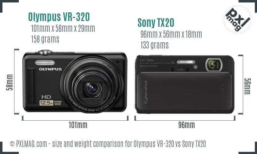 Olympus VR-320 vs Sony TX20 size comparison