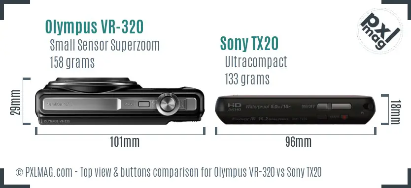 Olympus VR-320 vs Sony TX20 top view buttons comparison