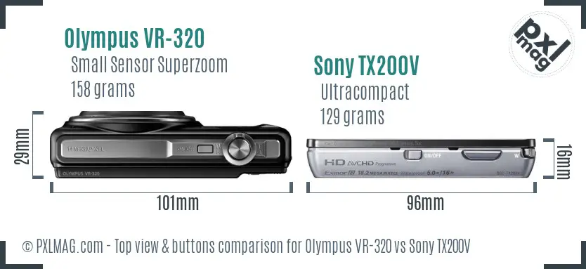 Olympus VR-320 vs Sony TX200V top view buttons comparison