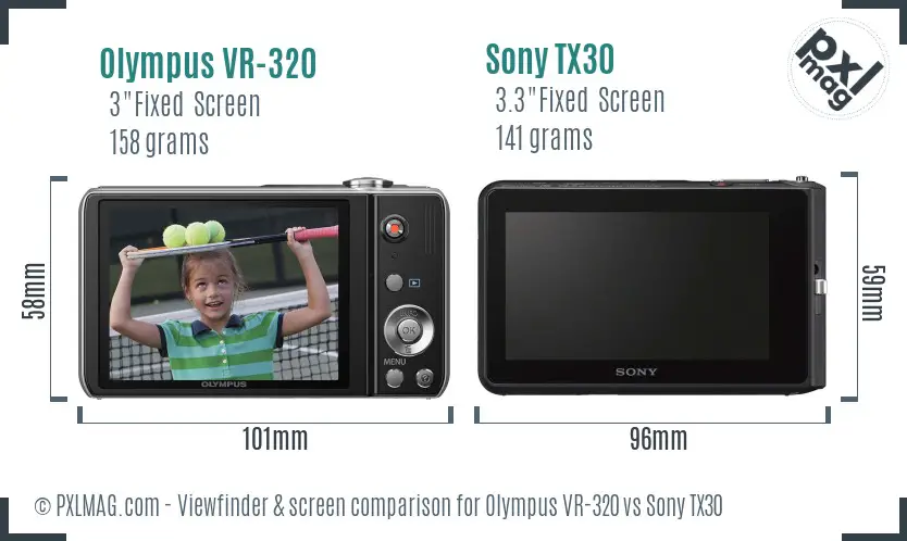 Olympus VR-320 vs Sony TX30 Screen and Viewfinder comparison