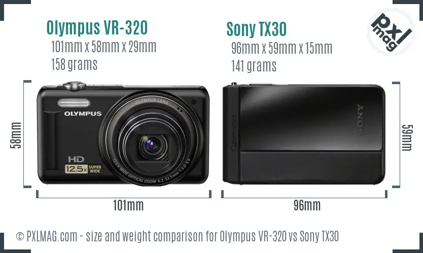 Olympus VR-320 vs Sony TX30 size comparison