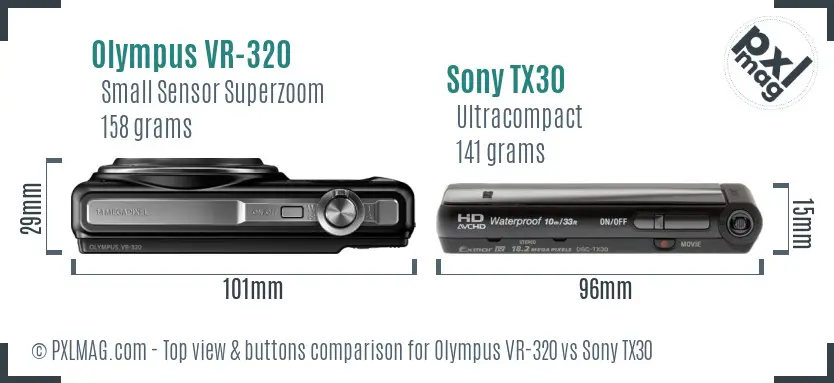 Olympus VR-320 vs Sony TX30 top view buttons comparison