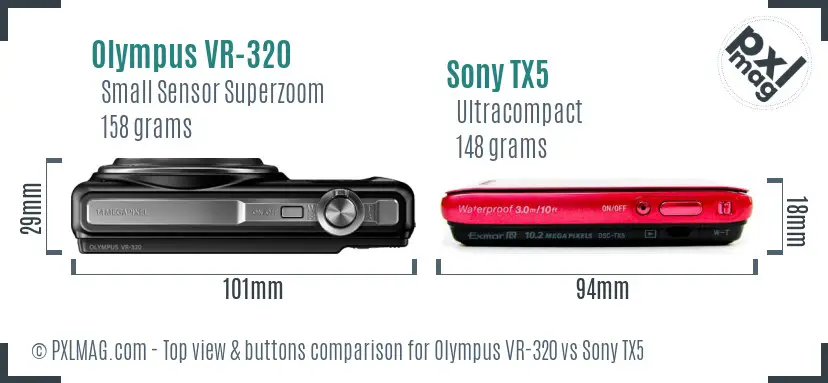 Olympus VR-320 vs Sony TX5 top view buttons comparison