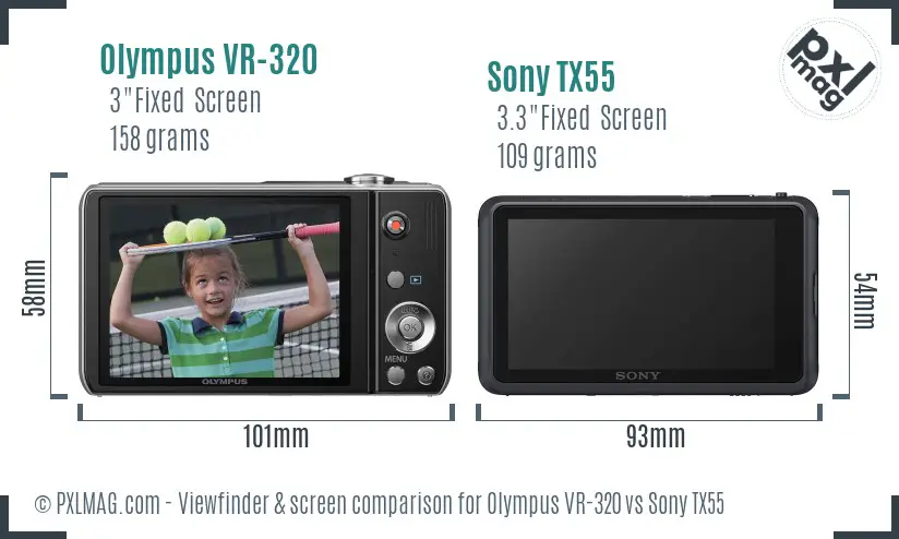 Olympus VR-320 vs Sony TX55 Screen and Viewfinder comparison