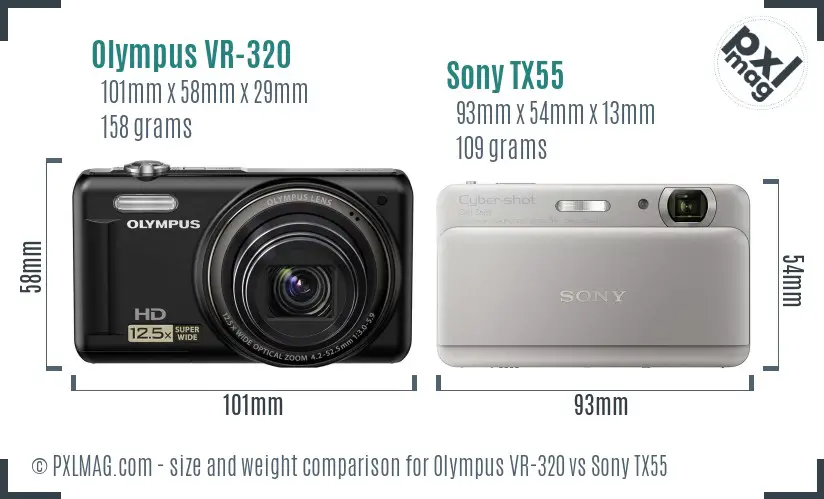Olympus VR-320 vs Sony TX55 size comparison