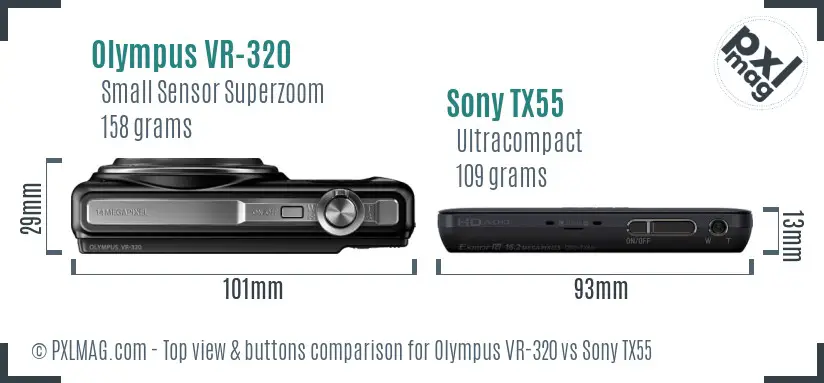 Olympus VR-320 vs Sony TX55 top view buttons comparison