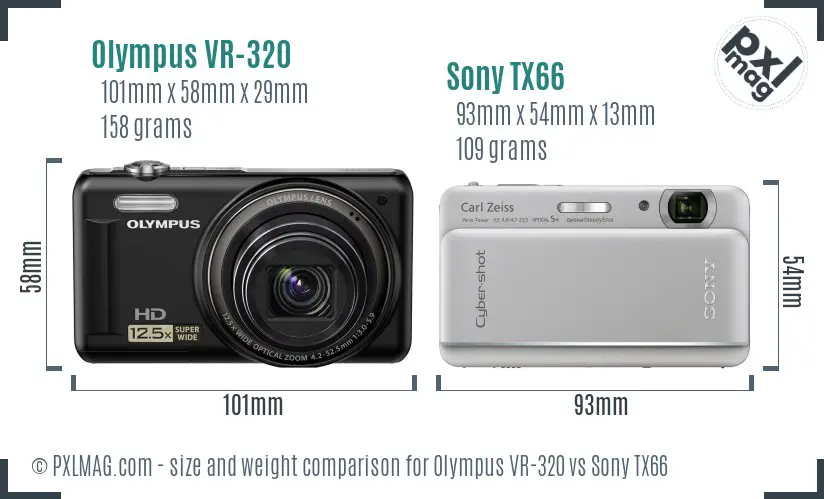 Olympus VR-320 vs Sony TX66 size comparison