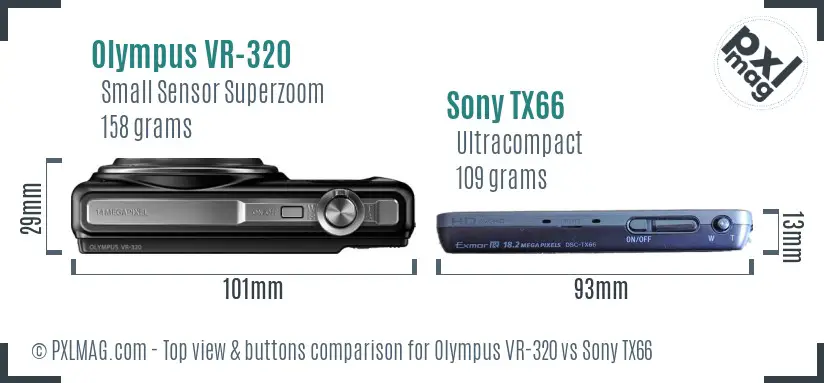 Olympus VR-320 vs Sony TX66 top view buttons comparison