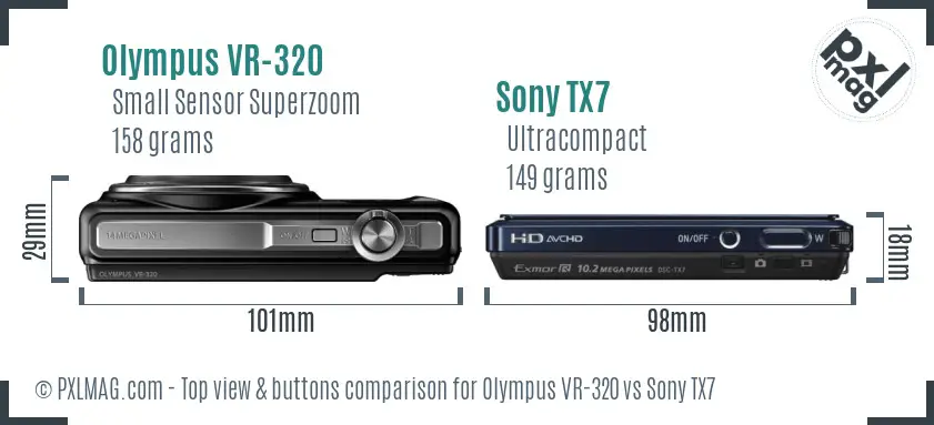 Olympus VR-320 vs Sony TX7 top view buttons comparison