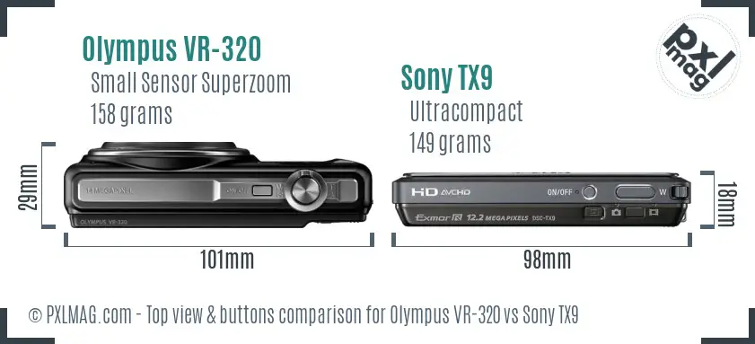 Olympus VR-320 vs Sony TX9 top view buttons comparison