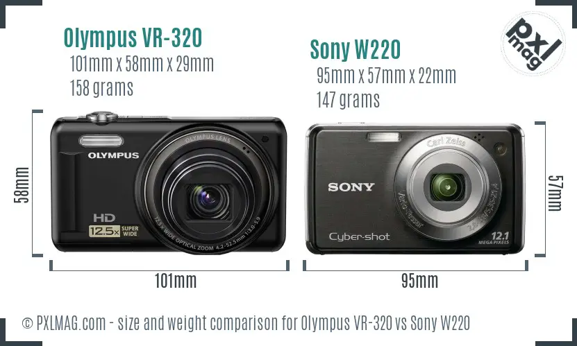 Olympus VR-320 vs Sony W220 size comparison