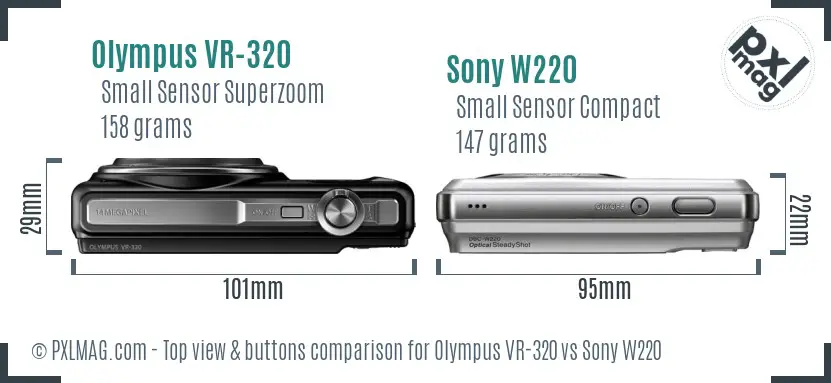 Olympus VR-320 vs Sony W220 top view buttons comparison