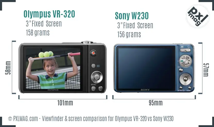 Olympus VR-320 vs Sony W230 Screen and Viewfinder comparison