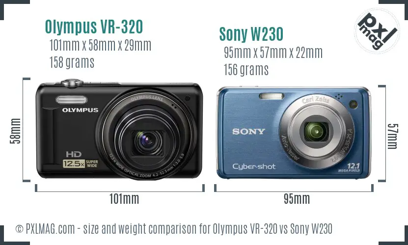 Olympus VR-320 vs Sony W230 size comparison