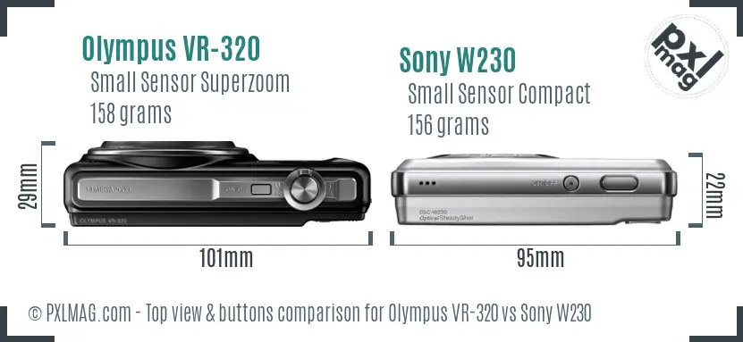 Olympus VR-320 vs Sony W230 top view buttons comparison