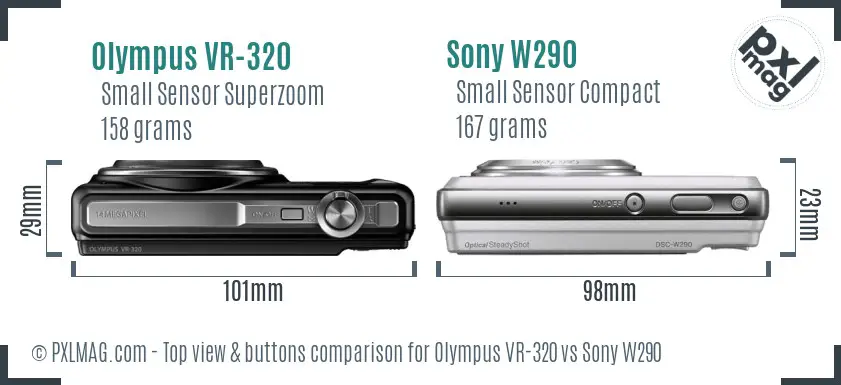 Olympus VR-320 vs Sony W290 top view buttons comparison