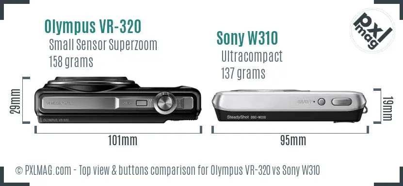Olympus VR-320 vs Sony W310 top view buttons comparison