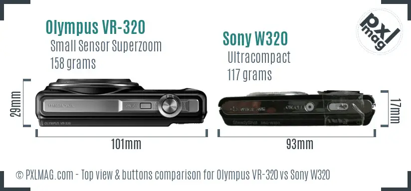 Olympus VR-320 vs Sony W320 top view buttons comparison