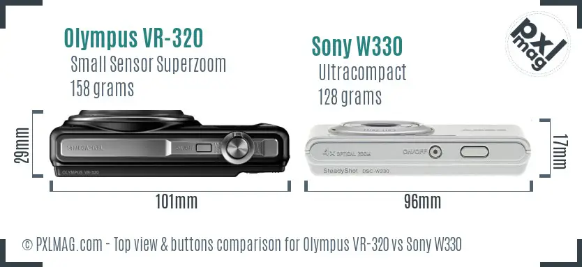 Olympus VR-320 vs Sony W330 top view buttons comparison